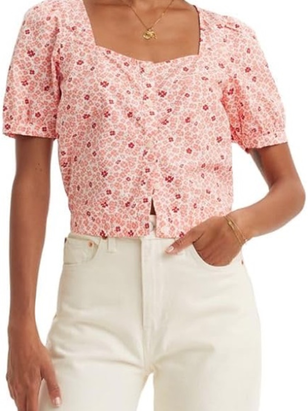 Levi's Pink Floral Square-Neck Crop Blouse